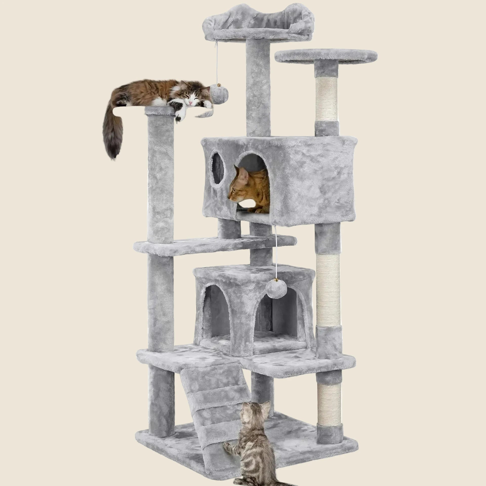 Arbre à Chat 3 niveaux gris clair - Félismart