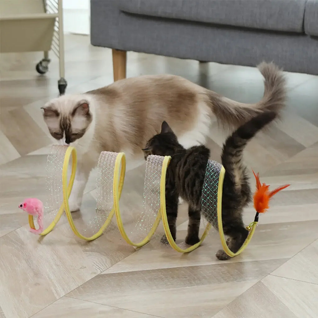Folded Cat Tunnel S Type Cats Tunnel Spring Toy Mouse Tunnel With Balls And Crinkle Cat Outdoor Cat Toys For Kitten Interactive - Mur&Moi