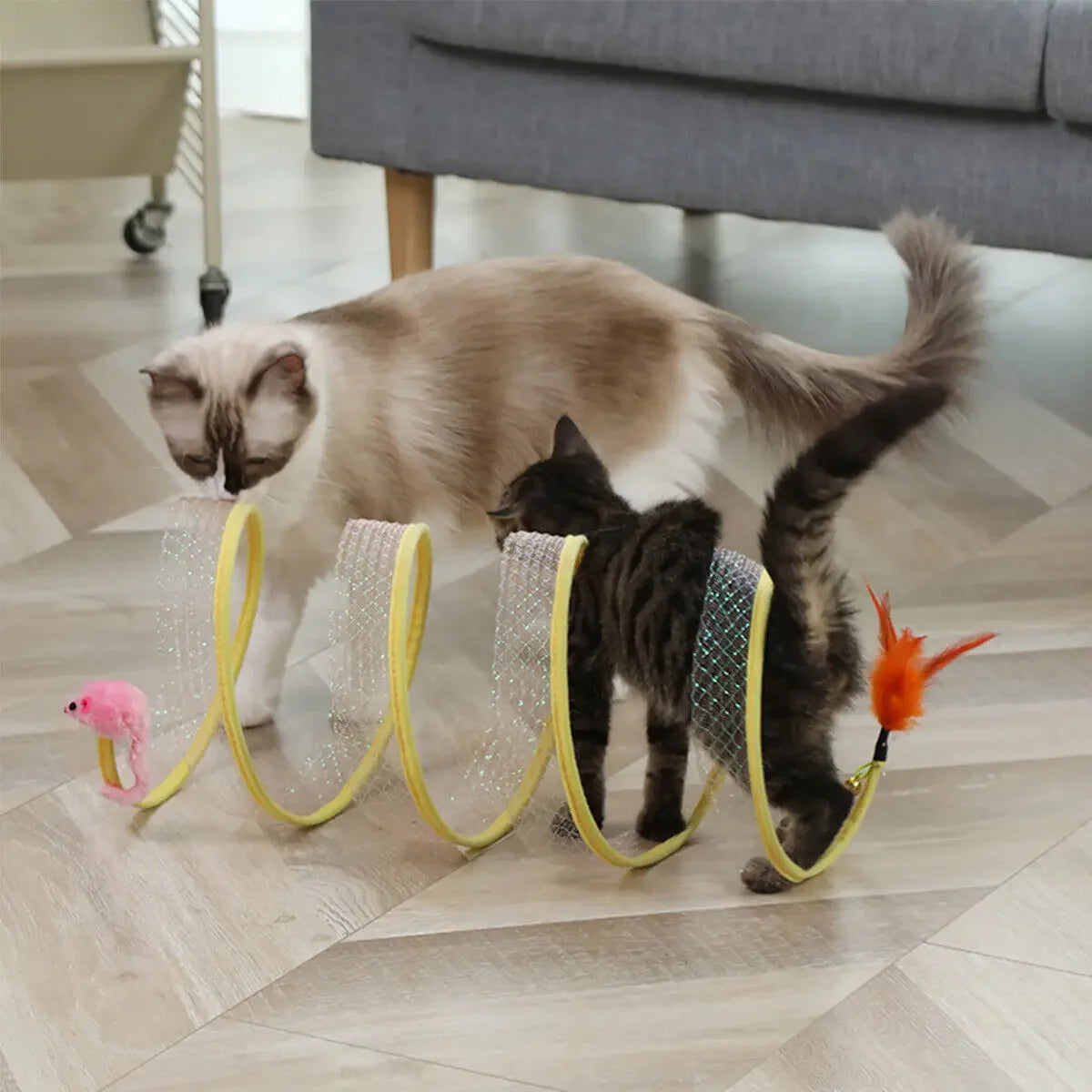 Folded Cat Tunnel S Type Cats Tunnel Spring Toy Mouse Tunnel With Balls And Crinkle Cat Outdoor Cat Toys For Kitten Interactive - Mur&Moi