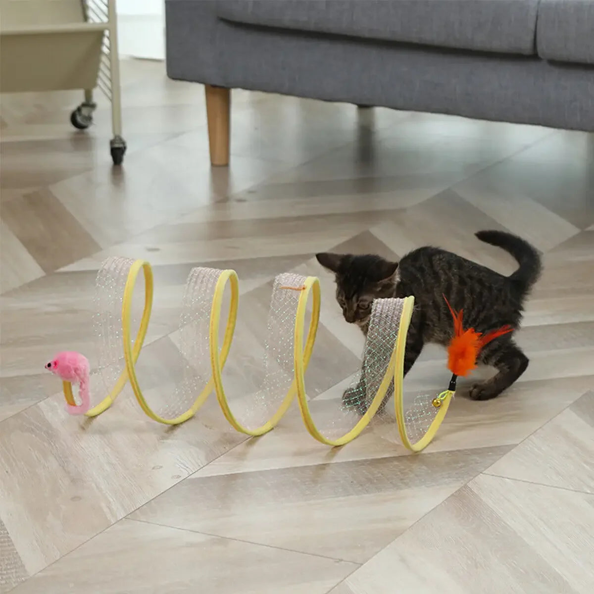 Folded Cat Tunnel S Type Cats Tunnel Spring Toy Mouse Tunnel With Balls And Crinkle Cat Outdoor Cat Toys For Kitten Interactive - Mur&Moi