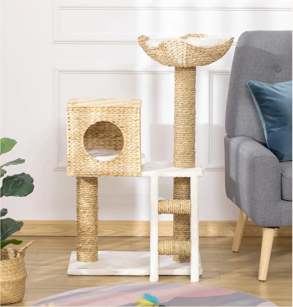 Pawhut Scratching Tree for Medium Cats Height 100.5cm with Cave Top Bed - Mur&Moi