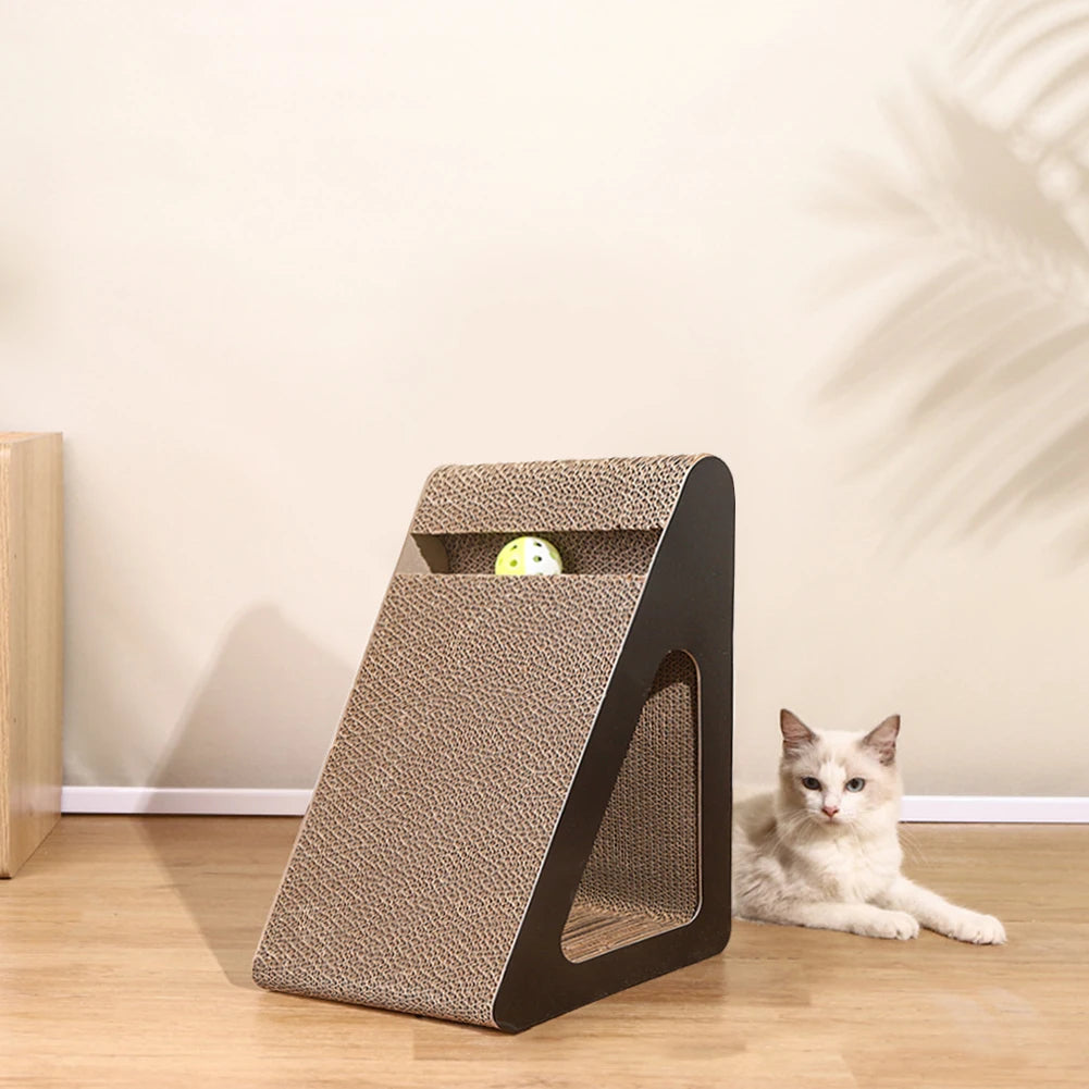 2 In 1 Cat Scratcher Cardboard Triangles Shaped With Spinnings Balls Sturdy Anti-Scratch Relieves Cat Stress Toy For Pet Use - Mur&Moi