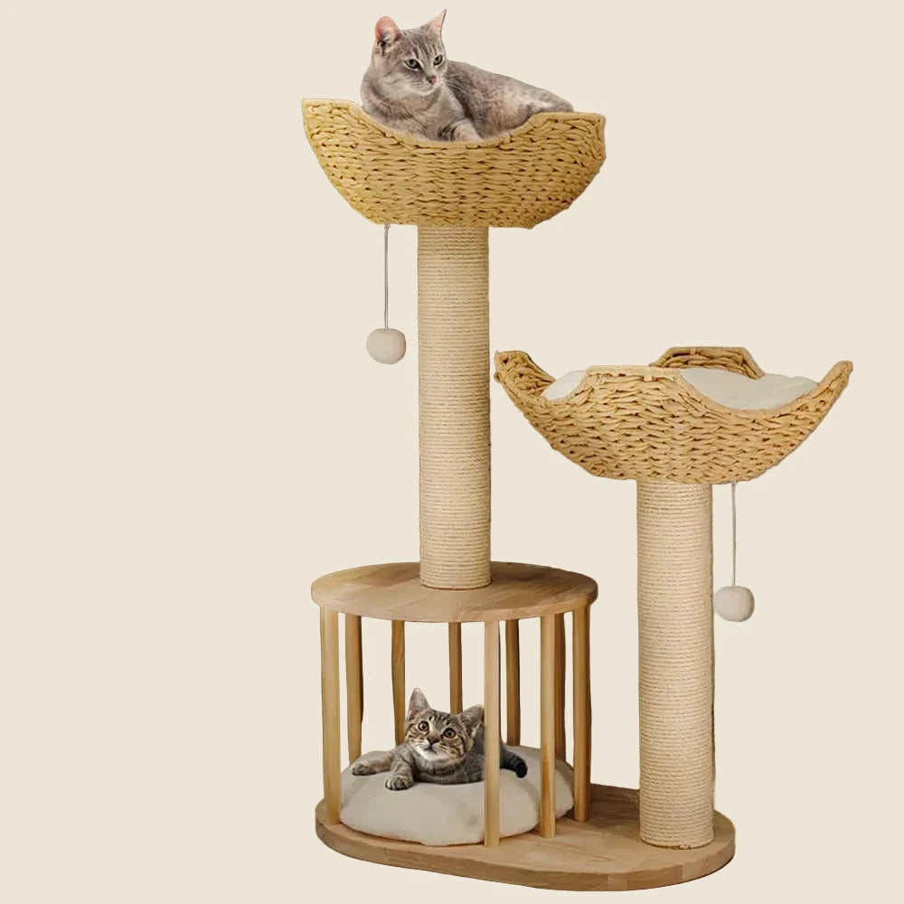 3-Tier Cat Tree Padded Plush Napping Perches Kitten Condo Sisal Rope Scratching Posts and Hanging Toy Tower for Indoor Kitties - Félismart