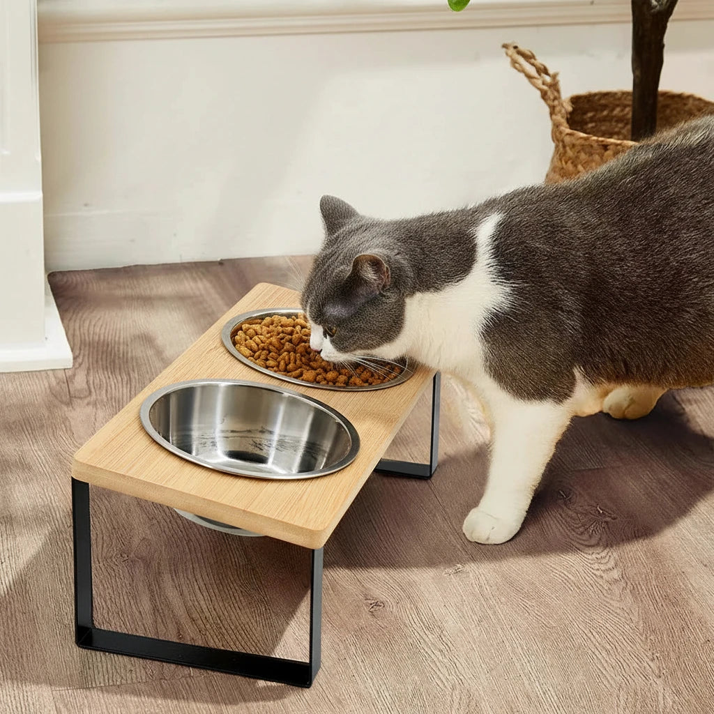 Gamelle double surélevée inox | Felismart - Mur&Moi