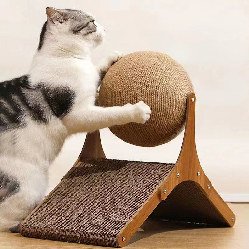 Cat Grabbing Board Wooden Cat Climbing Frame Vertical Scratch Resistant Cat Toy Rotating Sisal Rope Cat Grabbing Ball Cat Tower - Mur&Moi
