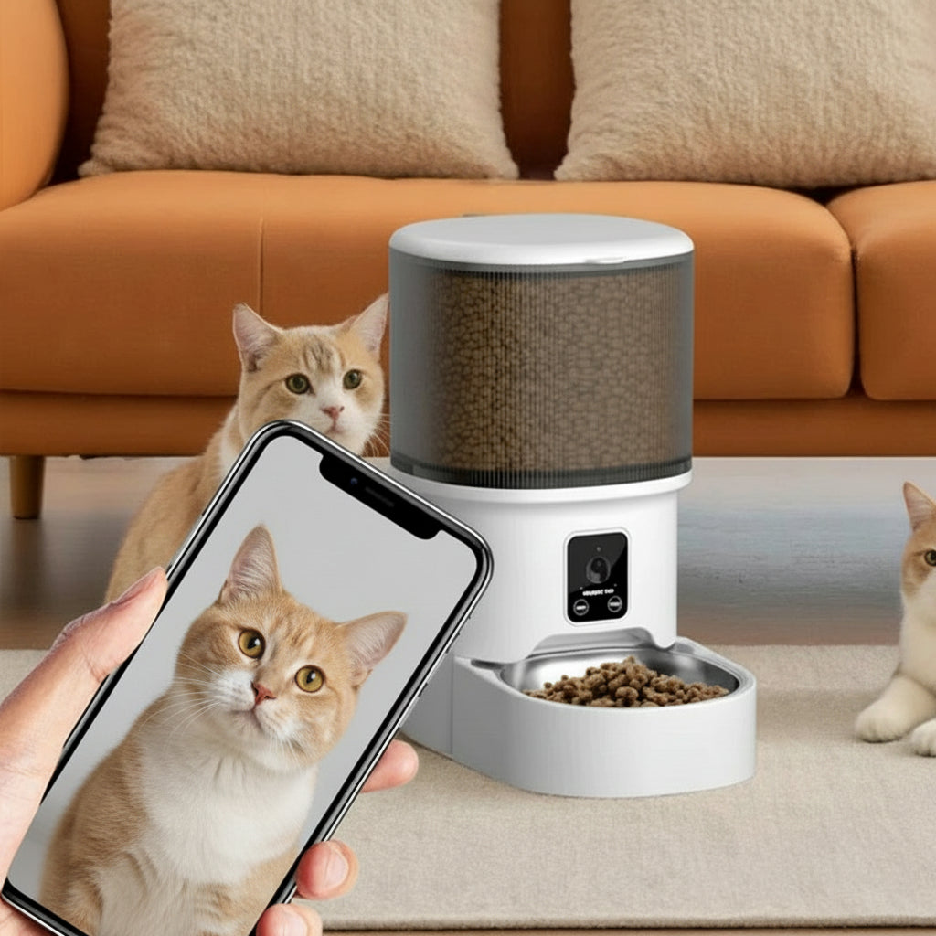 Distributeur automatique chat 4L connecté utilisation - Félismart